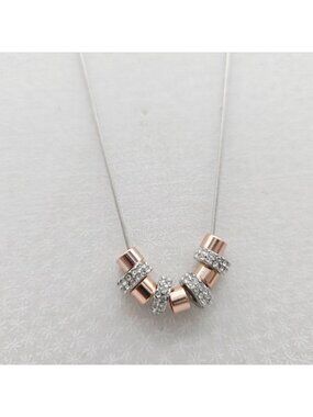 Rose Gold & Silver Tone Pendant Necklace With Rhinestone Accents Lobster Clasp